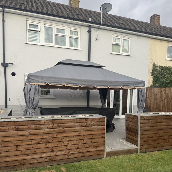 Outsunny 3 x 4m Gazebos for Parties, Aluminium Alloy Marquee Canopy Pavilion Garden Tent with Nets and Sidewalls, Grey Aosom UK