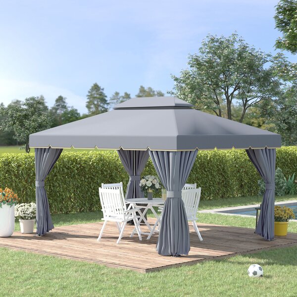 Outsunny 3 x 4m Gazebos for Parties, Aluminium Alloy Marquee Canopy Pavilion Garden Tent with Nets and Sidewalls, Grey Aosom UK