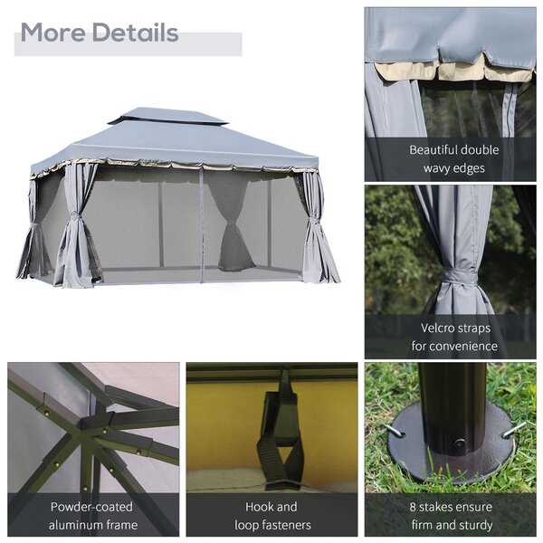 Outsunny 3 x 4m Gazebos for Parties, Aluminium Alloy Marquee Canopy Pavilion Garden Tent with Nets and Sidewalls, Grey Aosom UK