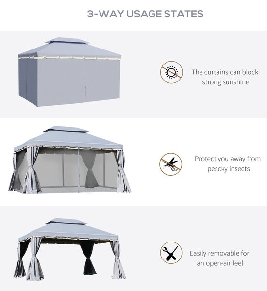 Outsunny 3 x 4m Gazebos for Parties, Aluminium Alloy Marquee Canopy Pavilion Garden Tent with Nets and Sidewalls, Grey Aosom UK