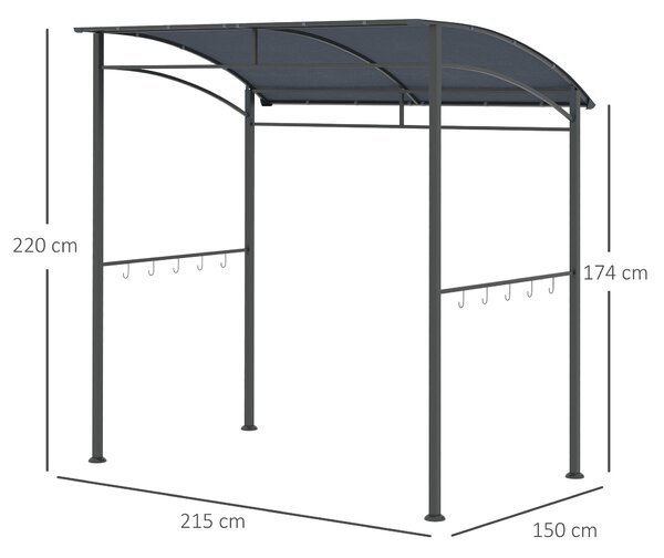 Outsunny 2M (7ft) BBQ Grill Gazebo Tent Garden Grill Metal Frame and Canopy with Hooks Outdoor Sun Shade, Grey