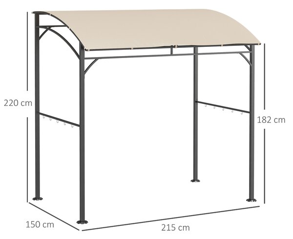 Outsunny 2.2 x 1.5 m BBQ Grill Gazebo Tent, Garden Grill with Metal Frame, Curved Canopy and 10 Hooks, Outdoor Sun Shade, Beige