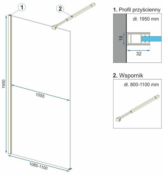 Shower screen Rea Aero Ombre Gold Brush/White 110