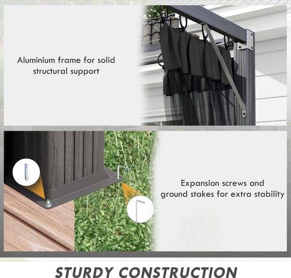 Outsunny 3x3m Retractable Garden Pergola Gazebo Shelter with Mesh Netting, Versatile Sun Shade Canopy for Patio & Deck, Dark Grey Aosom UK