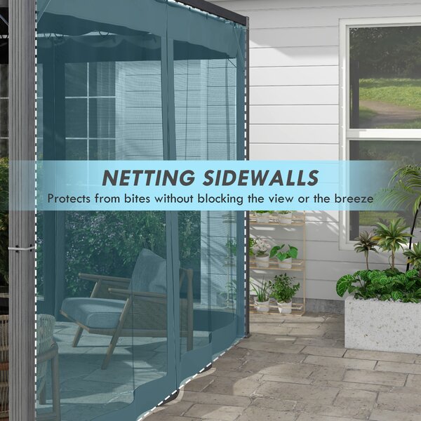 Outsunny 3x3m Retractable Garden Pergola Gazebo Shelter with Mesh Netting, Versatile Sun Shade Canopy for Patio & Deck, Dark Grey Aosom UK