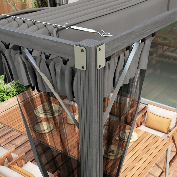 Outsunny 3x3m Retractable Garden Pergola Gazebo Shelter with Mesh Netting, Versatile Sun Shade Canopy for Patio & Deck, Dark Grey Aosom UK