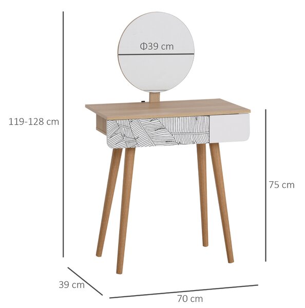 HOMCOM Dressing Table with Drawer and Mirror height adjustable Wooden Oak Color Bedroom Dressing Room Elegant and Durable Aosom UK