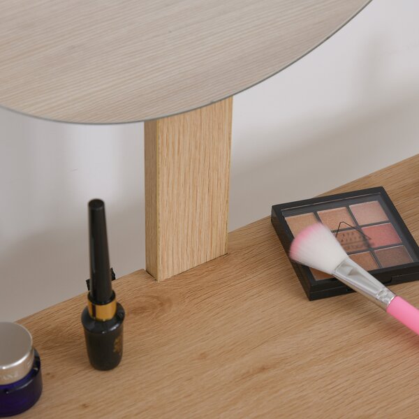HOMCOM Dressing Table with Drawer and Mirror height adjustable Wooden Oak Color Bedroom Dressing Room Elegant and Durable Aosom UK