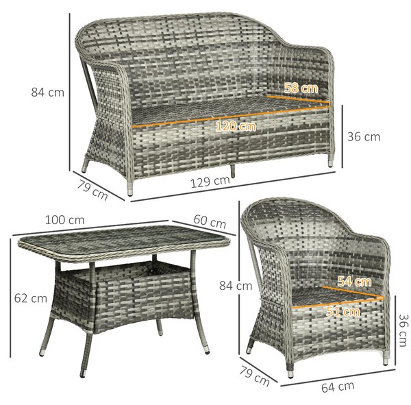 Outsunny 4pc All Weather Outdoor Sofa Set, PE Rattan Garden Furniture with Round Wicker Conversation Sofa, Padded Cushions Aosom UK