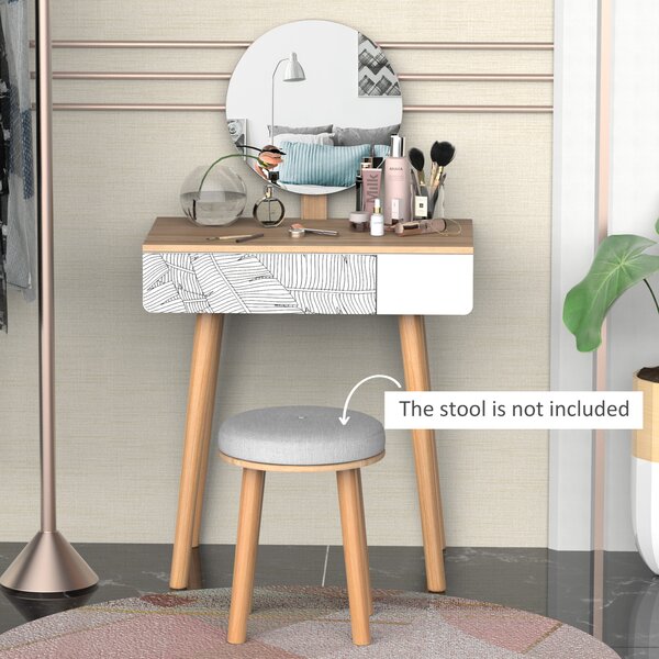 HOMCOM Dressing Table with Drawer and Mirror height adjustable Wooden Oak Color Bedroom Dressing Room Elegant and Durable Aosom UK