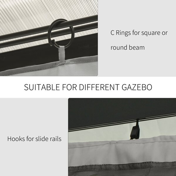 Outsunny 3 x 3(m) Universal Gazebo Sidewall Set with 4 Panels, Hooks/C-Rings Included for Pergolas & Cabanas, Light Grey Aosom UK