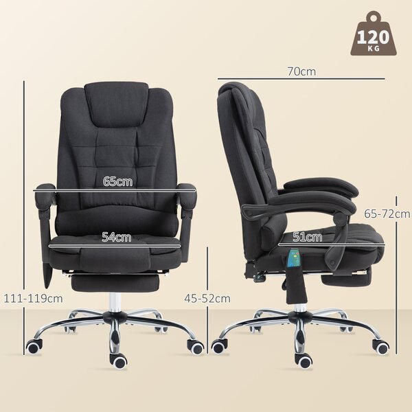 Vinsetto Executive Office Chair, 6-Zone Heated Massage, Ergonomic Recliner Desk Chair with Adjustable Footrest, Cat Scratch Anti, Black Aosom UK
