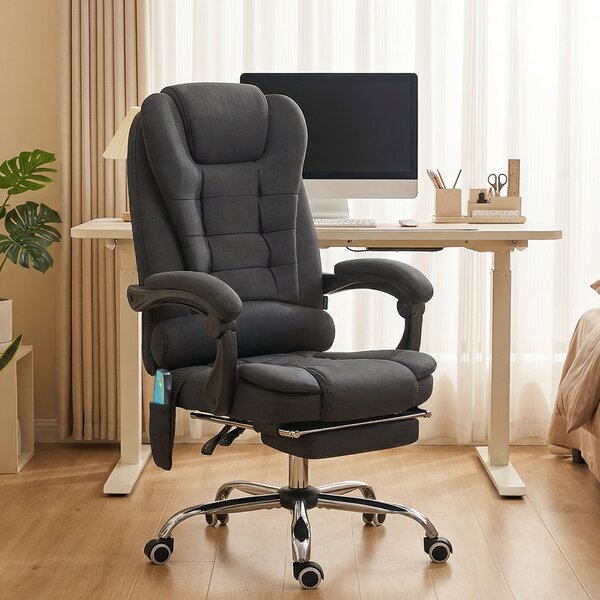 Vinsetto Executive Office Chair, 6-Zone Heated Massage, Ergonomic Recliner Desk Chair with Adjustable Footrest, Cat Scratch Anti, Black Aosom UK