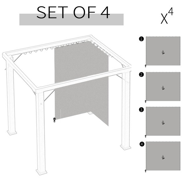 Outsunny 3 x 3(m) Universal Gazebo Sidewall Set with 4 Panels, Hooks/C-Rings Included for Pergolas & Cabanas, Light Grey Aosom UK