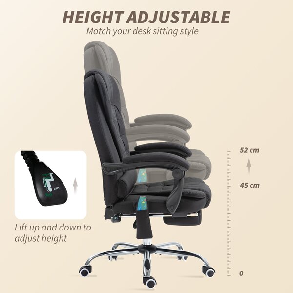 Vinsetto Executive Office Chair, 6-Zone Heated Massage, Ergonomic Recliner Desk Chair with Adjustable Footrest, Cat Scratch Anti, Black Aosom UK