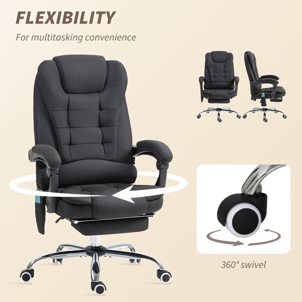 Vinsetto Executive Office Chair, 6-Zone Heated Massage, Ergonomic Recliner Desk Chair with Adjustable Footrest, Cat Scratch Anti, Black Aosom UK
