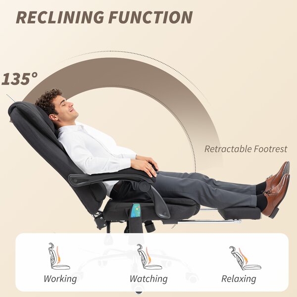 Vinsetto Executive Office Chair, 6-Zone Heated Massage, Ergonomic Recliner Desk Chair with Adjustable Footrest, Cat Scratch Anti, Black Aosom UK