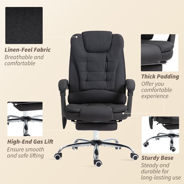 Vinsetto Executive Office Chair, 6-Zone Heated Massage, Ergonomic Recliner Desk Chair with Adjustable Footrest, Cat Scratch Anti, Black Aosom UK