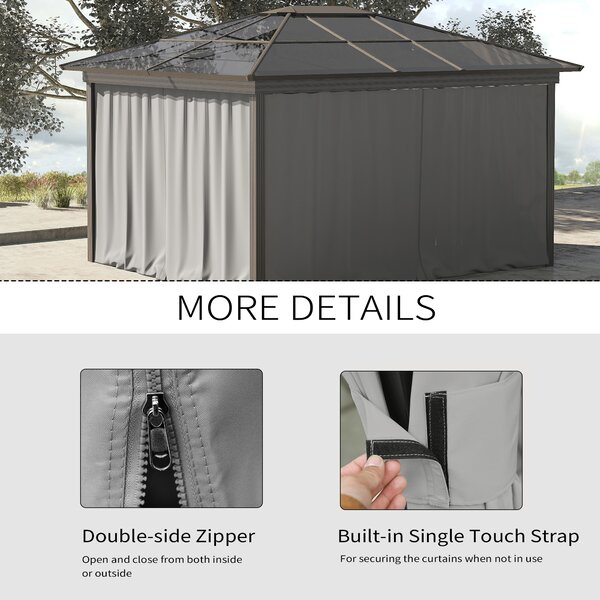 Outsunny 3 x 3(m) Universal Gazebo Sidewall Set with 4 Panels, Hooks/C-Rings Included for Pergolas & Cabanas, Light Grey Aosom UK