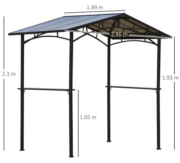 Outsunny 8ft x 5ft Outdoor BBQ Protective Gazebo Tent Aluminium Steel Frame w/ 2 Shelves Hardtop Roof Canopy Ground Stakes Safe Cooking