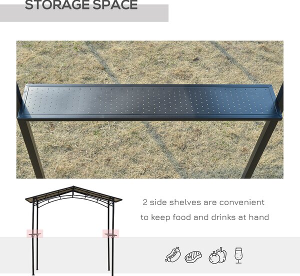 Outsunny 8ft x 5ft Outdoor BBQ Protective Gazebo Tent Aluminium Steel Frame w/ 2 Shelves Hardtop Roof Canopy Ground Stakes Safe Cooking