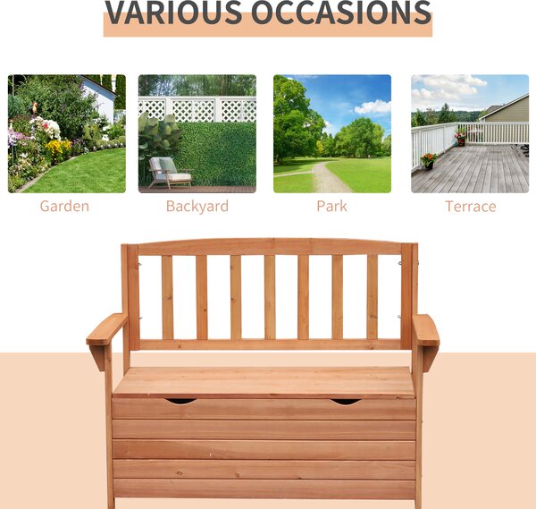 Outsunny Outdoor Garden Storage Bench Patio Box All Weather Deck Fir Wood Solid Seating