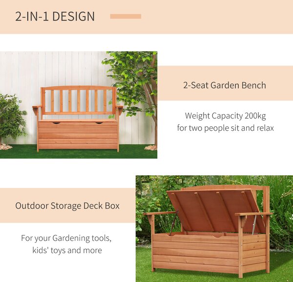Outsunny Outdoor Garden Storage Bench Patio Box All Weather Deck Fir Wood Solid Seating