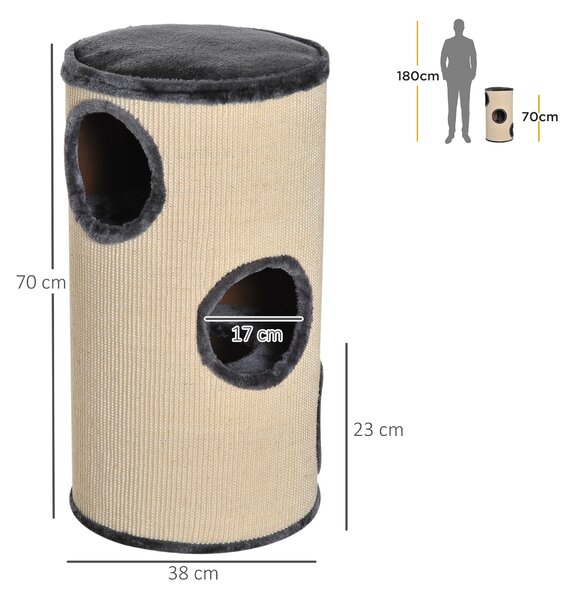 PawHut Cat Tree, Plush, Ф38x70H cm-Beige/Grey Aosom UK