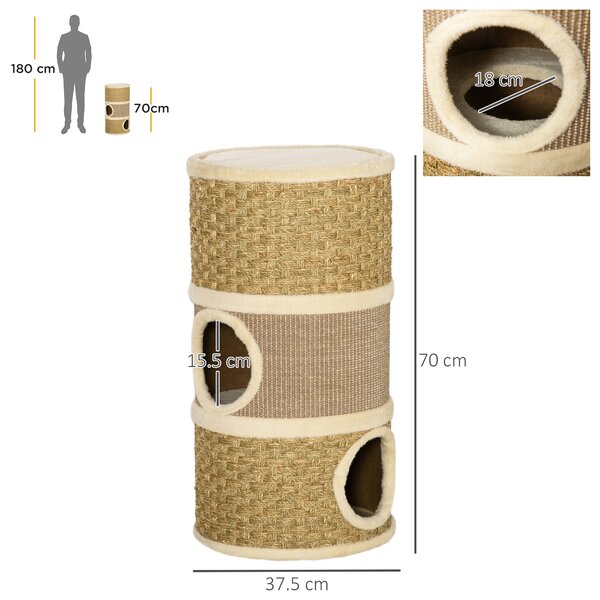 PawHut Cat Scratching Barrel Kitten Tree Tower Pet Furniture Climbing Frame Covered with Sisal and Seaweed Rope Cozy Platform Soft Plush Aosom UK