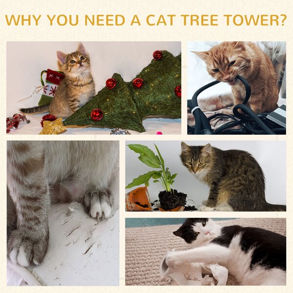 PawHut Cat Scratching Barrel Kitten Tree Tower Pet Furniture Climbing Frame Covered with Sisal and Seaweed Rope Cozy Platform Soft Plush Aosom UK