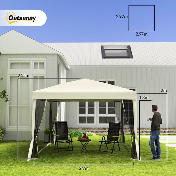 Outsunny 3x3m Pop Up Gazebo W/ Mesh Walls-Tan