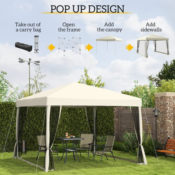 Outsunny 3x3m Pop Up Gazebo W/ Mesh Walls-Tan