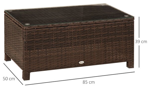 Outsunny Rattan Coffee Table Metal Frame Wicker Coffee Table with Tempered Glass Top for Garden Patio Poolside, Mix Brown Aosom UK