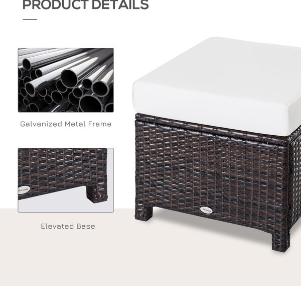 Outsunny Rattan Footstool with Cushion, Wicker Ottoman for Outdoor Patio, Brown, 50x50x35cm
