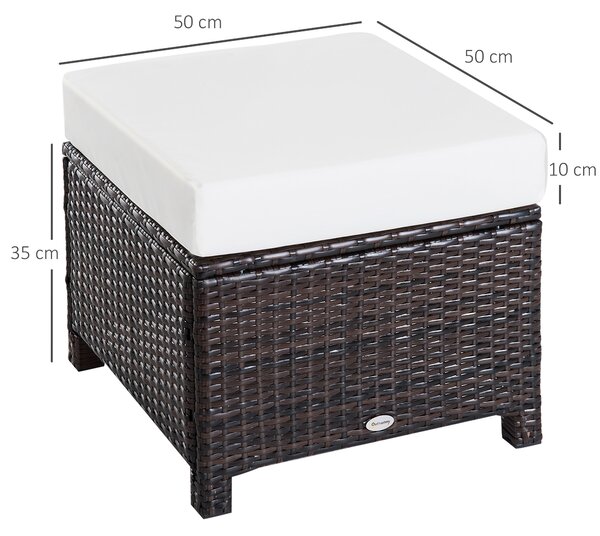Outsunny Rattan Footstool with Cushion, Wicker Ottoman for Outdoor Patio, Brown, 50x50x35cm