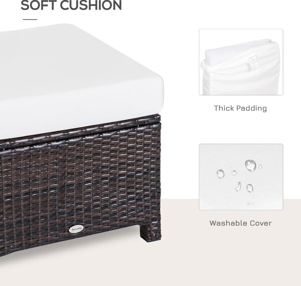 Outsunny Rattan Footstool with Cushion, Wicker Ottoman for Outdoor Patio, Brown, 50x50x35cm