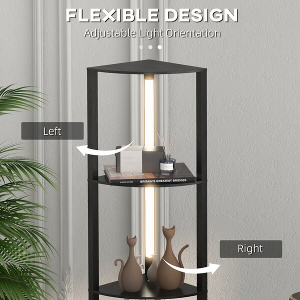 HOMCOM Corner Floor Lamp for Living Room Bedroom with Dimmable Warm White LED Light, Modern Tall Standing Lamp, Black Aosom UK