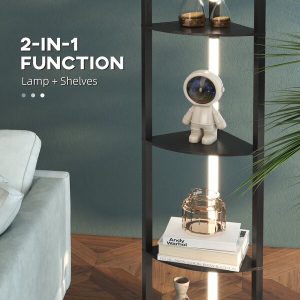 HOMCOM Corner Floor Lamp for Living Room Bedroom with Dimmable Warm White LED Light, Modern Tall Standing Lamp, Black Aosom UK