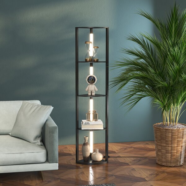 HOMCOM Corner Floor Lamp for Living Room Bedroom with Dimmable Warm White LED Light, Modern Tall Standing Lamp, Black Aosom UK