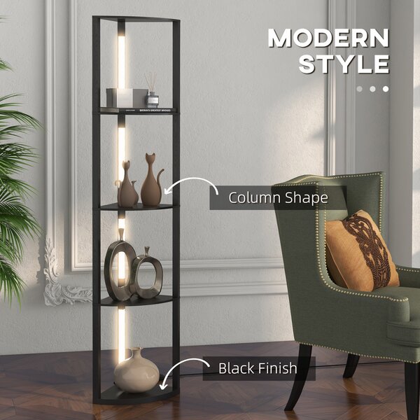 HOMCOM Corner Floor Lamp for Living Room Bedroom with Dimmable Warm White LED Light, Modern Tall Standing Lamp, Black Aosom UK