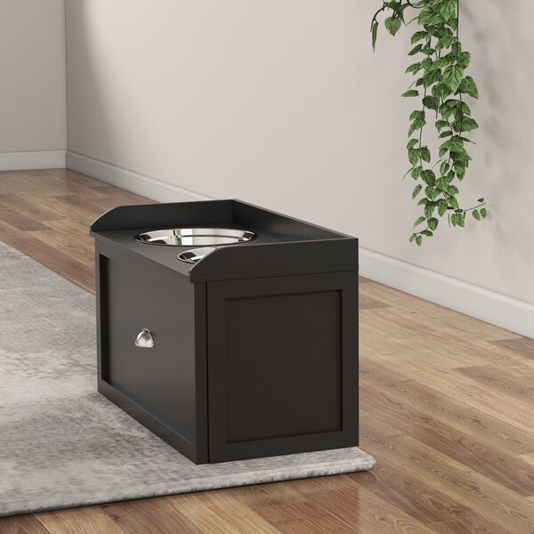 PawHut Elevated Dog Bowls in Stainless Steel, with 21L Food Storage Drawer, for Large Dogs and Cats, Black Aosom UK