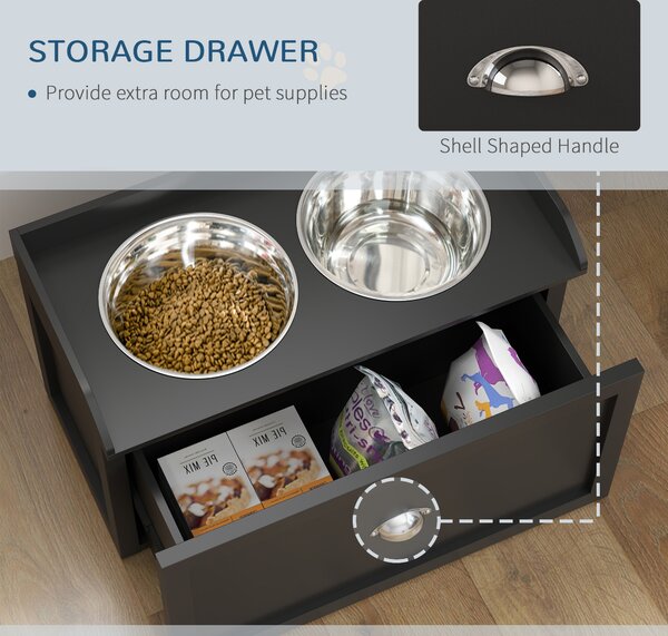 PawHut Elevated Dog Bowls in Stainless Steel, with 21L Food Storage Drawer, for Large Dogs and Cats, Black Aosom UK