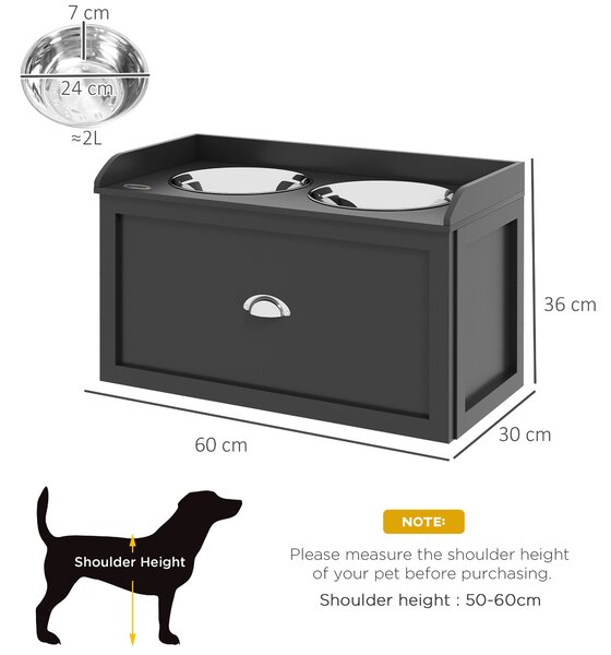 PawHut Elevated Dog Bowls in Stainless Steel, with 21L Food Storage Drawer, for Large Dogs and Cats, Black Aosom UK
