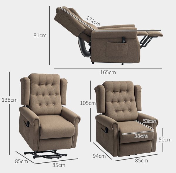 HOMCOM Power Lift Recliner Chair, Wingback Button Tufted Electric Lift Chair for Elderly with Remote Control, Pockets, for Living Room, Cat Scratch Resistant, Dark Brown