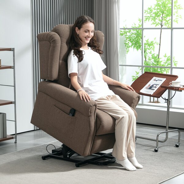 HOMCOM Power Lift Recliner Chair, Wingback Button Tufted Electric Lift Chair for Elderly with Remote Control, Pockets, for Living Room, Cat Scratch Resistant, Dark Brown