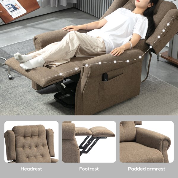 HOMCOM Power Lift Recliner Chair, Wingback Button Tufted Electric Lift Chair for Elderly with Remote Control, Pockets, for Living Room, Cat Scratch Resistant, Dark Brown