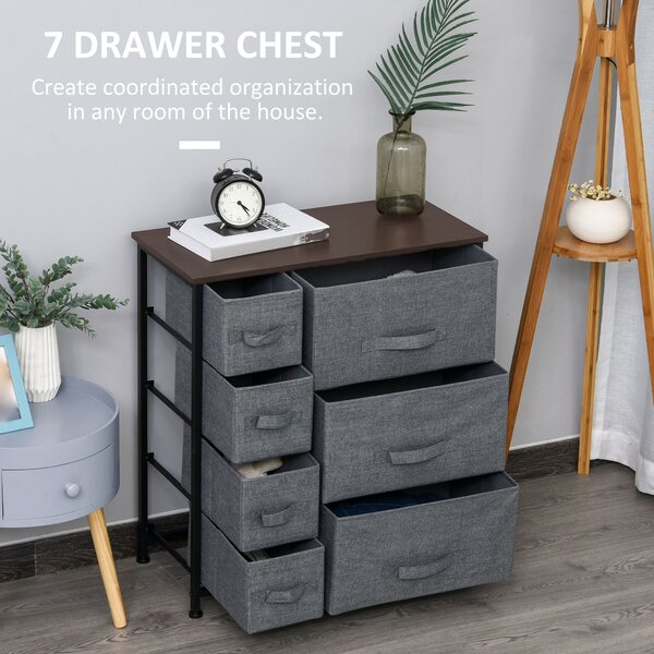 HOMCOM Chest of Drawers, Drawers Dresser w/ Large Storage Space, Adjustable Feet for Bedroom Living Room, Dark Grey Aosom UK