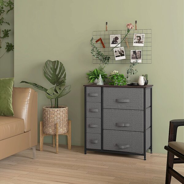 HOMCOM Chest of Drawers, Drawers Dresser w/ Large Storage Space, Adjustable Feet for Bedroom Living Room, Dark Grey Aosom UK