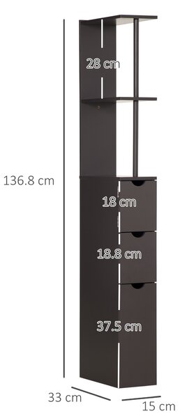 HOMCOM Tall Bathroom Cabinet, Freestanding Bathroom Storage Cabinet with 2-Tier Shelf and Drawers, Narrow Cupboard Storage Unit, Brown