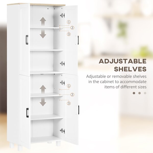 HOMCOM Freestanding Kitchen Cupboard, 4-Door Storage Cabinet Organizer with Adjustable Shelves, 170cm, White Aosom UK